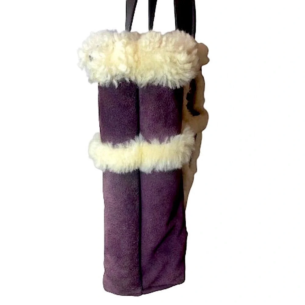 UGG Large Plum & Ivory Leather Shearling Sheepskin Tote Bag MINT CONDITION